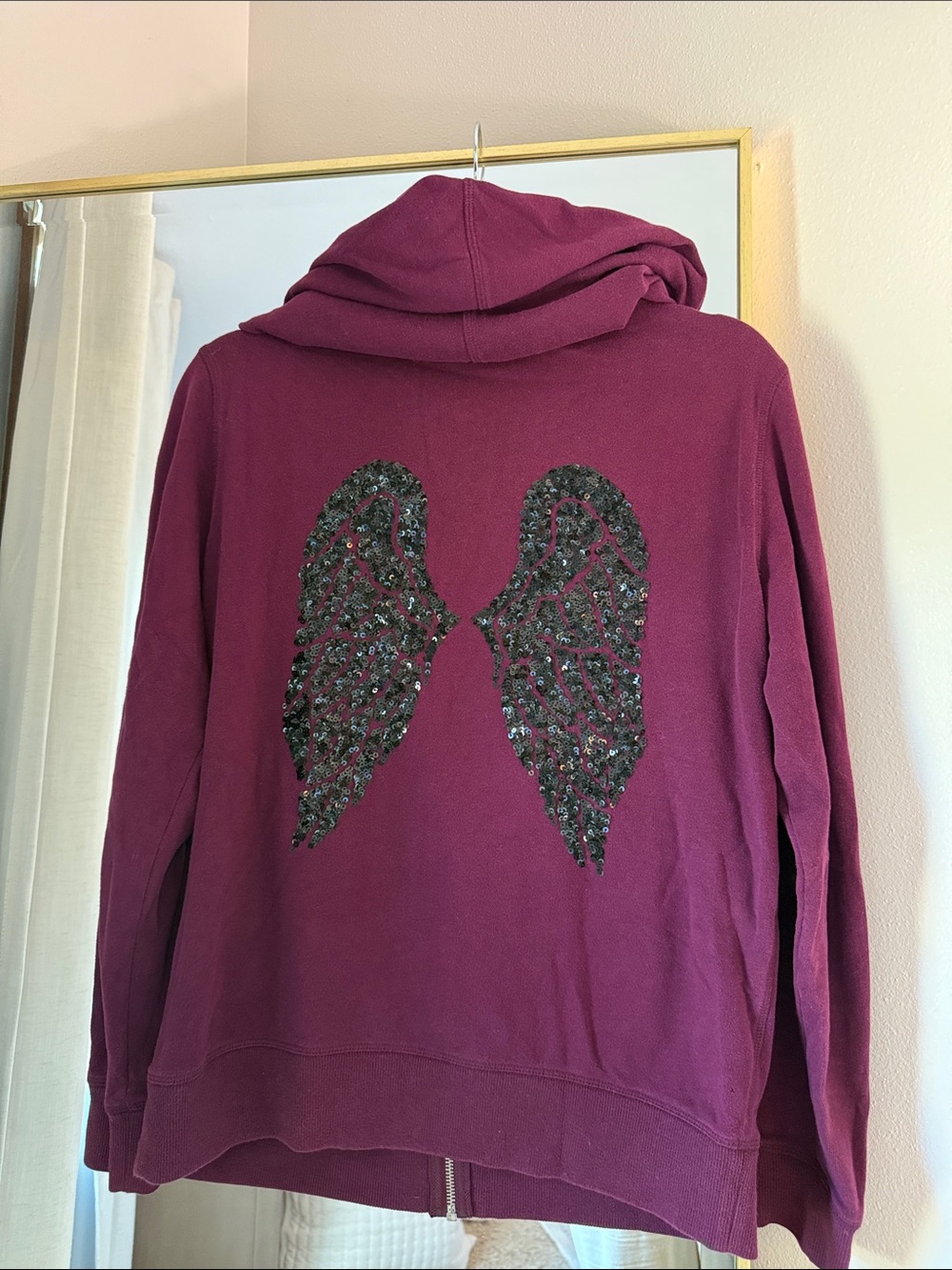 🪽👼Rare 👼🪽Victoria's Secret Angel Wing Sequin Hoodie Y2K Black Orchid Burgundy